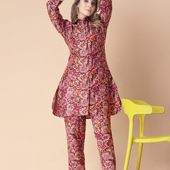 Adorable Maroon Floral Printed Cotton Cord Set