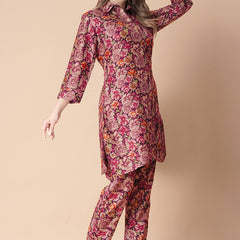 Adorable Maroon Floral Printed Cotton Cord Set