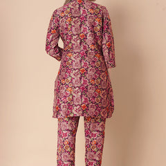 Adorable Maroon Floral Printed Cotton Cord Set