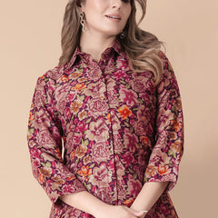 Adorable Maroon Floral Printed Cotton Cord Set