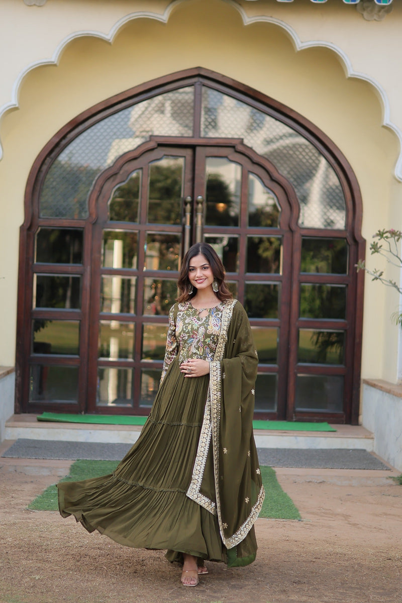 Ganga's Green Readymade Gown