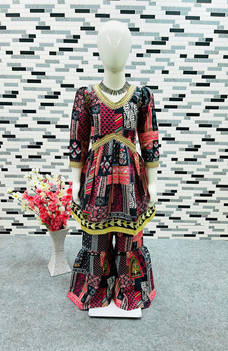 New Designer Heavy American Crepe Alia Cut Top With Shararaa OC-147