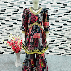 New Designer Heavy American Crepe Alia Cut Top With Shararaa OC-147