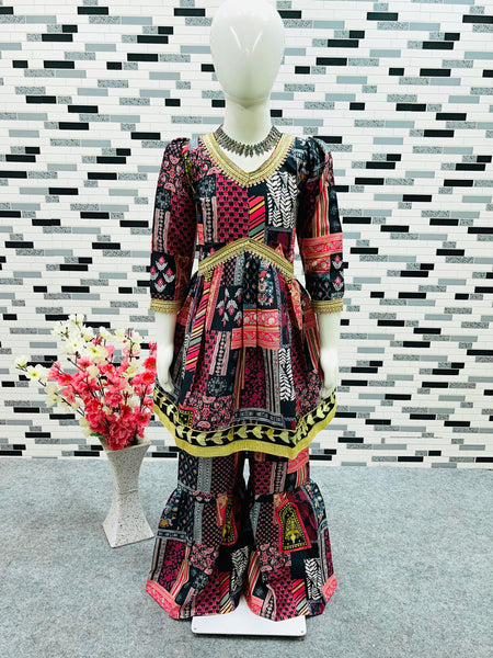 New Designer Heavy American Crepe Alia Cut Top With Shararaa OC-147