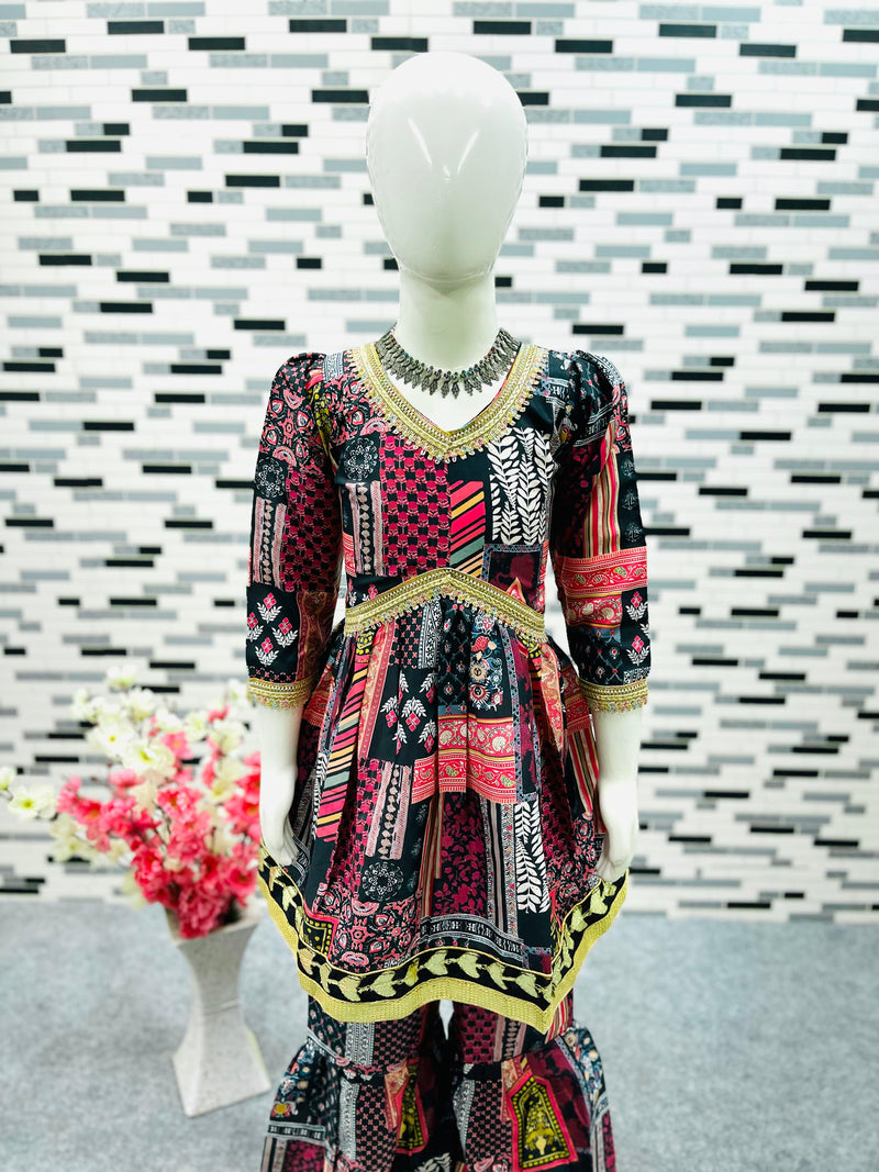 New Designer Heavy American Crepe Alia Cut Top With Shararaa OC-147