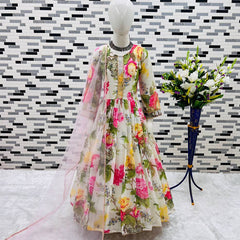 Presenting New Designer Heavy Fox Georgettee Gownn With Digital Print work Ready To Wear Collection OC-180