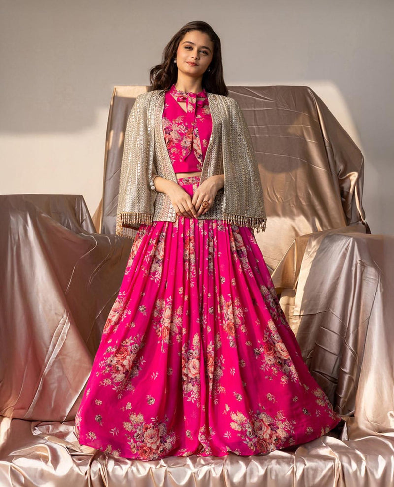 New Designer Lehenga Choli With Koti Ready To Wear Collection OC-210 Hot Pink