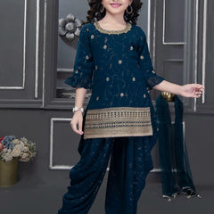 TOP WITH DHOTI SALWARR AND DUPATTAA FULL STTICHED OC-506 Blue