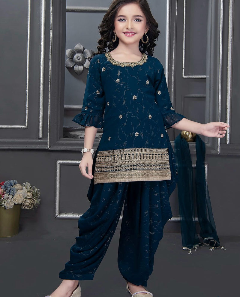 TOP WITH DHOTI SALWARR AND DUPATTAA FULL STTICHED OC-506 Blue