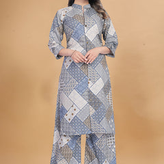 Grey Muslin Cotton Printed Casual Wear Cord Set