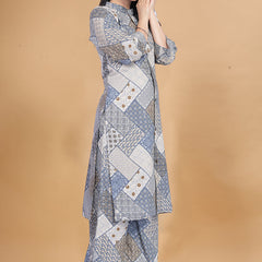 Grey Muslin Cotton Printed Casual Wear Cord Set