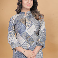 Grey Muslin Cotton Printed Casual Wear Cord Set