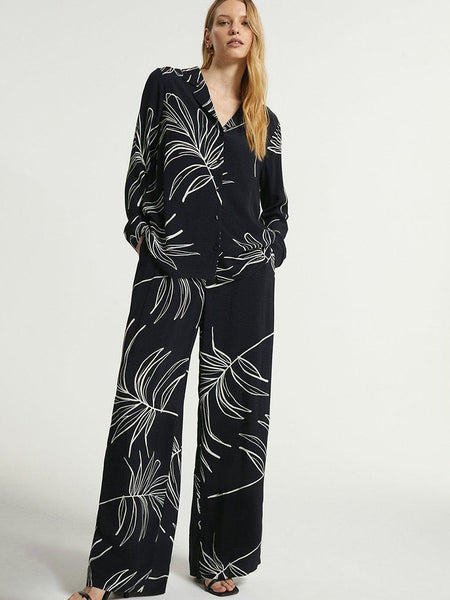 Black Printed Cotton Rayon Cord Set