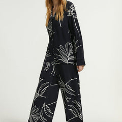 Black Printed Cotton Rayon Cord Set