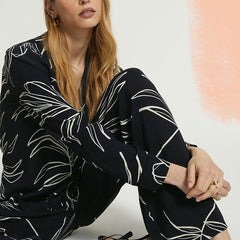 Black Printed Cotton Rayon Cord Set