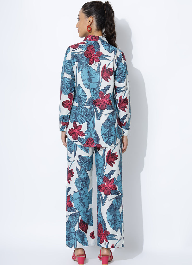 Voguish Blue Printed Palazzo Cord Set