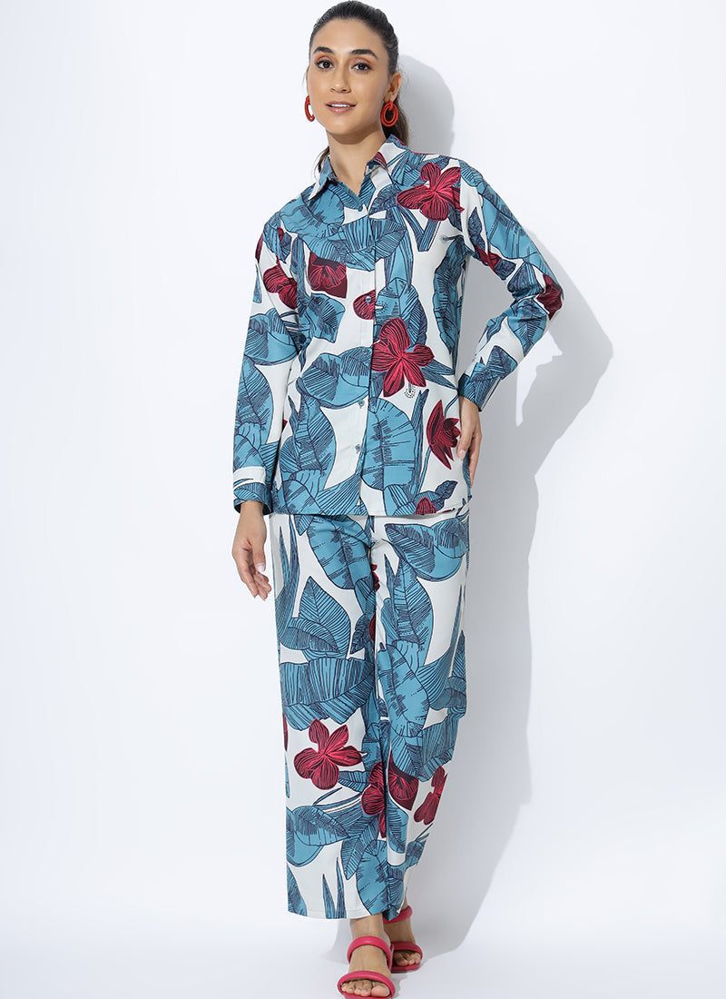 Voguish Blue Printed Palazzo Cord Set