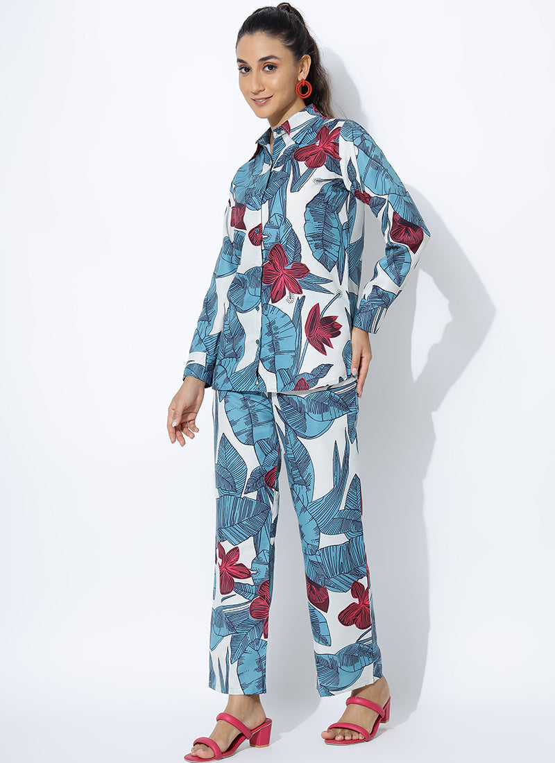 Voguish Blue Printed Palazzo Cord Set