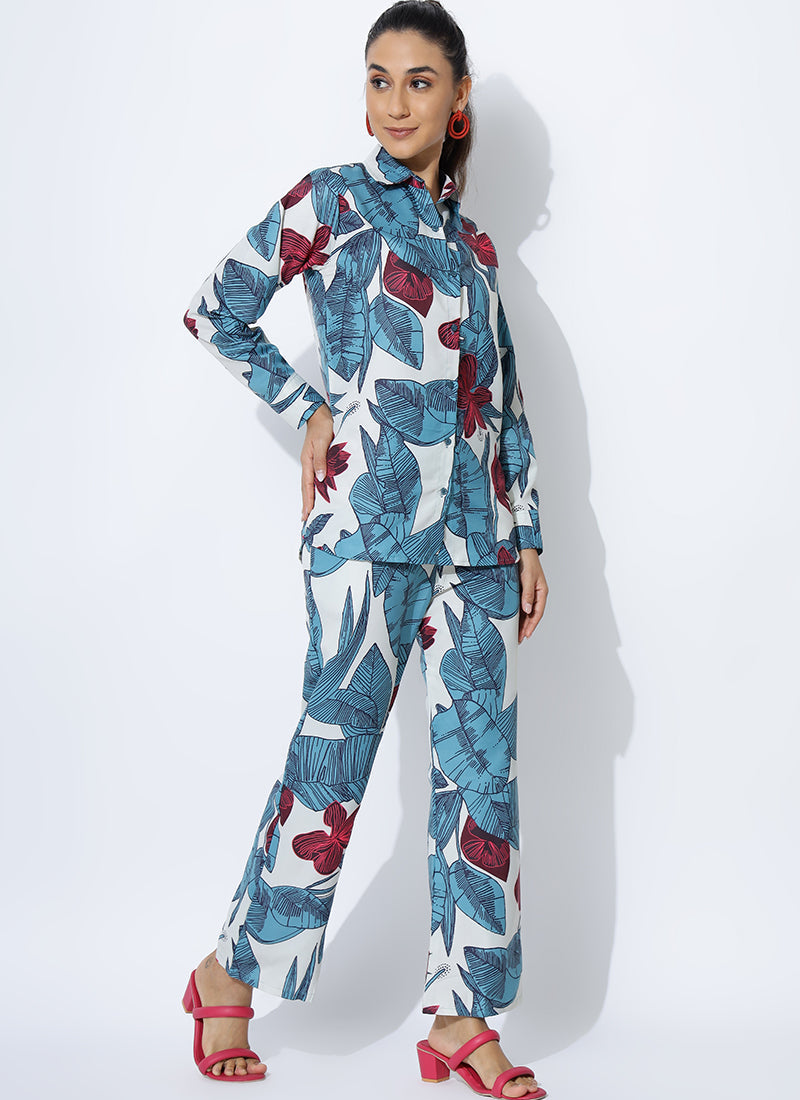 Voguish Blue Printed Palazzo Cord Set