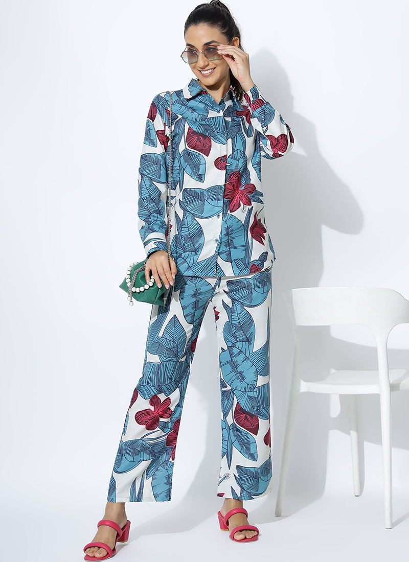 Voguish Blue Printed Palazzo Cord Set