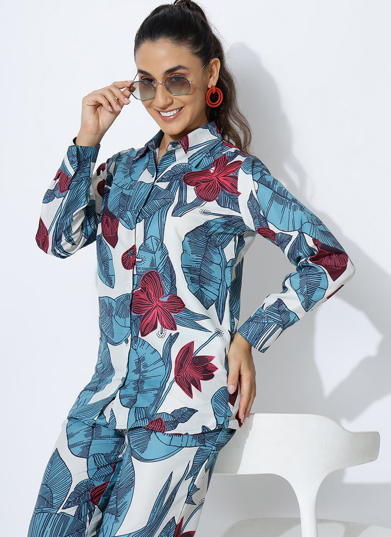 Voguish Blue Printed Palazzo Cord Set