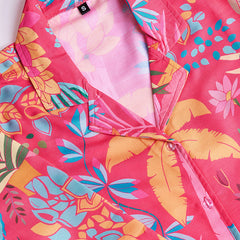 Lively Pink Floral Beach Wear Two Piece Cord Set