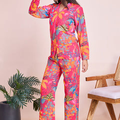 Lively Pink Floral Beach Wear Two Piece Cord Set