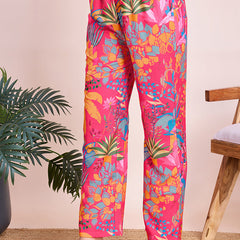 Lively Pink Floral Beach Wear Two Piece Cord Set