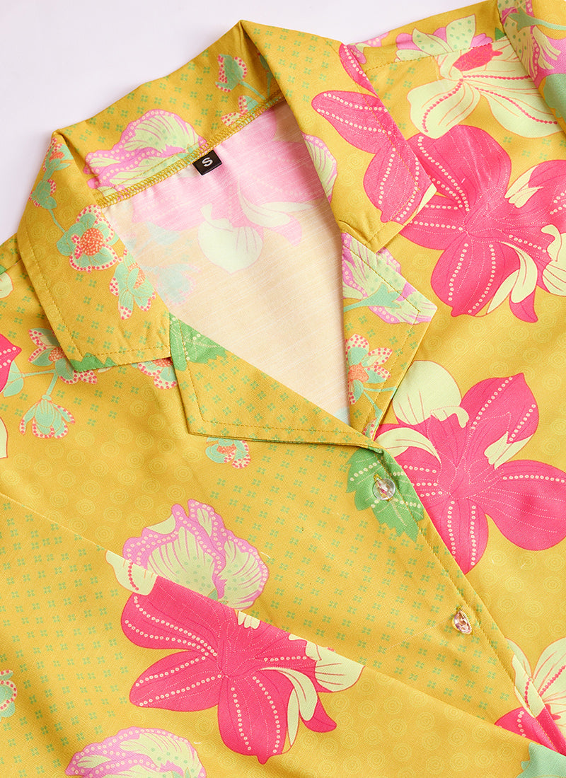 Mystical Yellow Floral Print Party Wear Cord Set