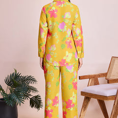 Mystical Yellow Floral Print Party Wear Cord Set
