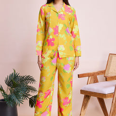 Mystical Yellow Floral Print Party Wear Cord Set