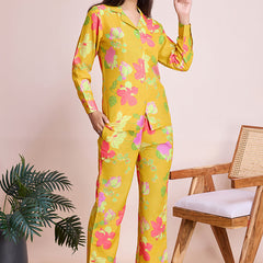 Mystical Yellow Floral Print Party Wear Cord Set