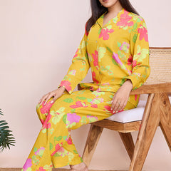 Mystical Yellow Floral Print Party Wear Cord Set