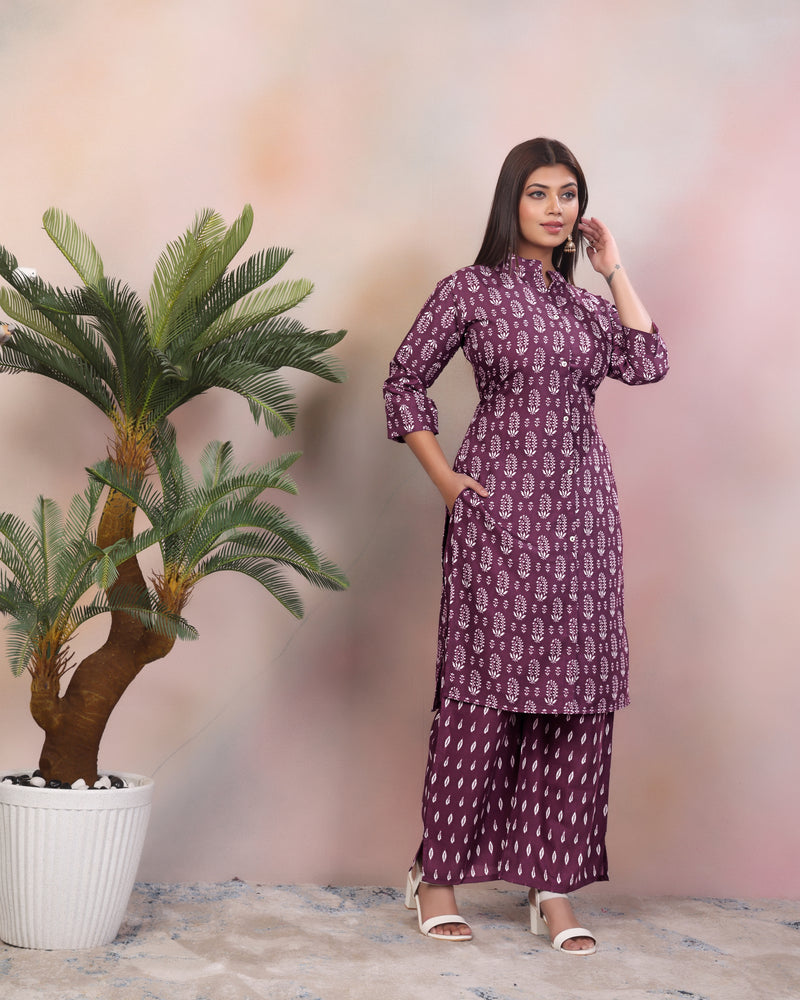 Women Pure Rayon Kurta Palazzo Set