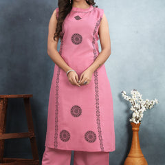 Silk Printed Round Neck Kurti With Pant Set
