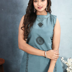 Silk Printed Round Neck Kurti With Pant Set