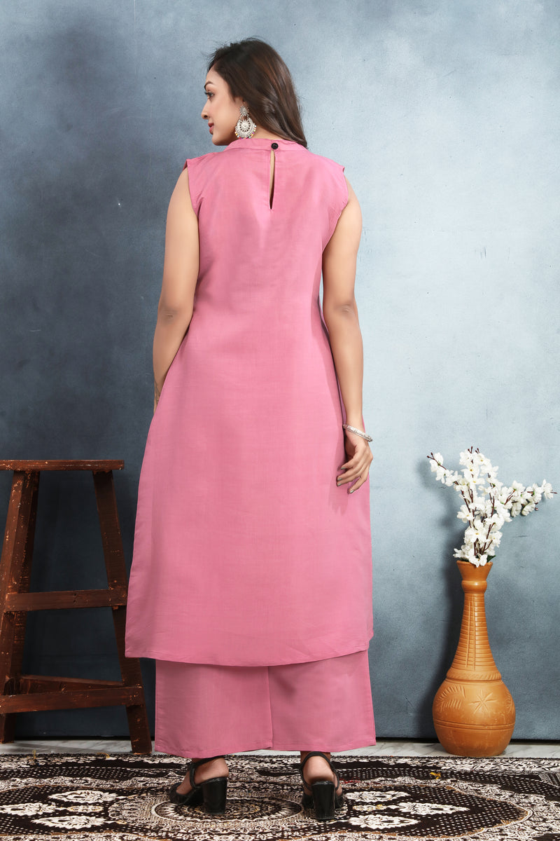 Silk Printed Round Neck Kurti With Pant Set