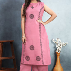 Silk Printed Round Neck Kurti With Pant Set