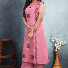 Silk Printed Round Neck Kurti With Pant Set