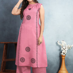 Silk Printed Round Neck Kurti With Pant Set