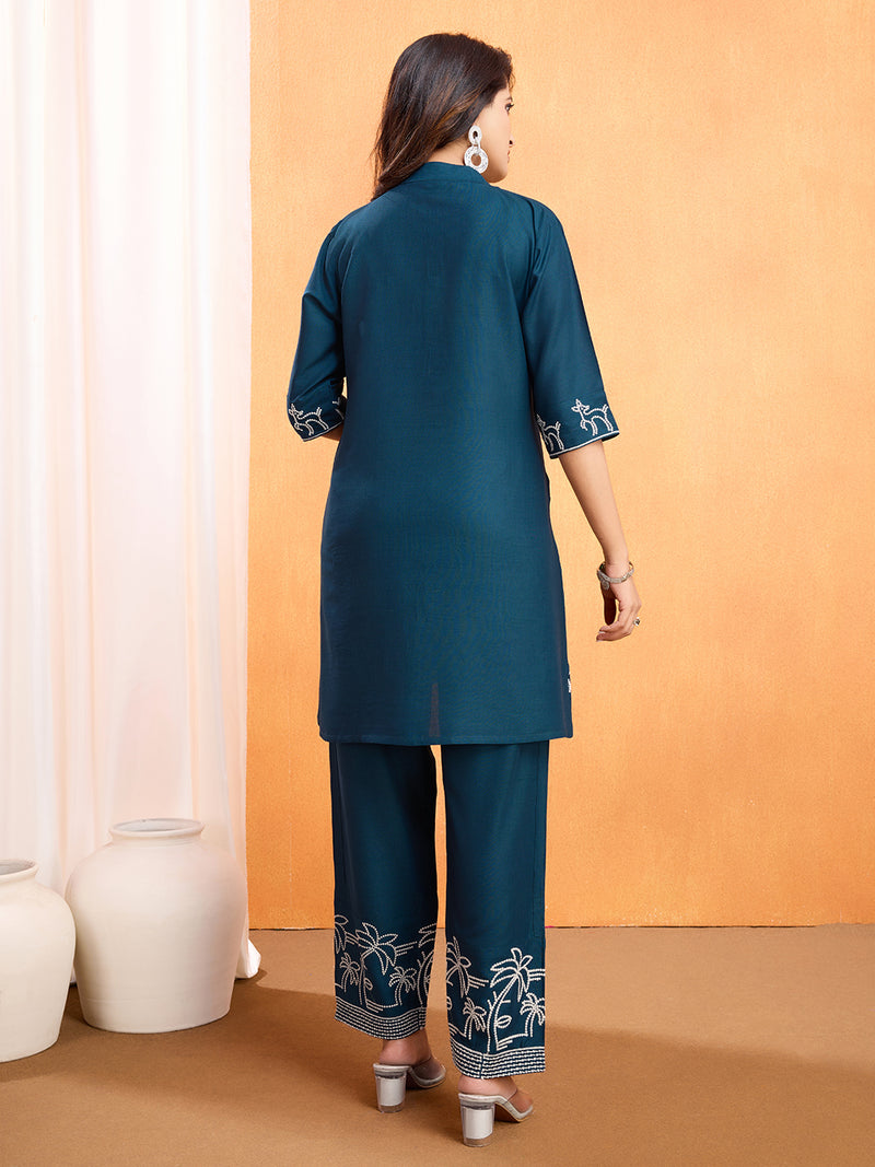 Viscose Rayon Embroidery Work Kurta Pant Set for Womens Stylish Ethnic Wear for Festive & Casual Occasions