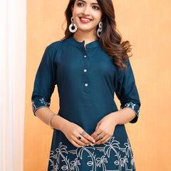 Viscose Rayon Embroidery Work Kurta Pant Set for Womens Stylish Ethnic Wear for Festive & Casual Occasions