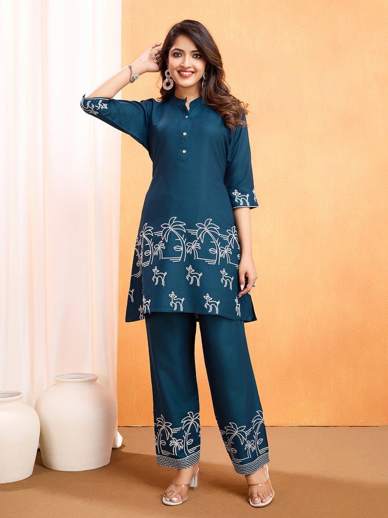 Viscose Rayon Embroidery Work Kurta Pant Set for Womens Stylish Ethnic Wear for Festive & Casual Occasions