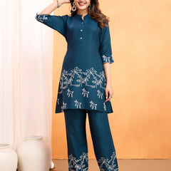 Viscose Rayon Embroidery Work Kurta Pant Set for Womens Stylish Ethnic Wear for Festive & Casual Occasions