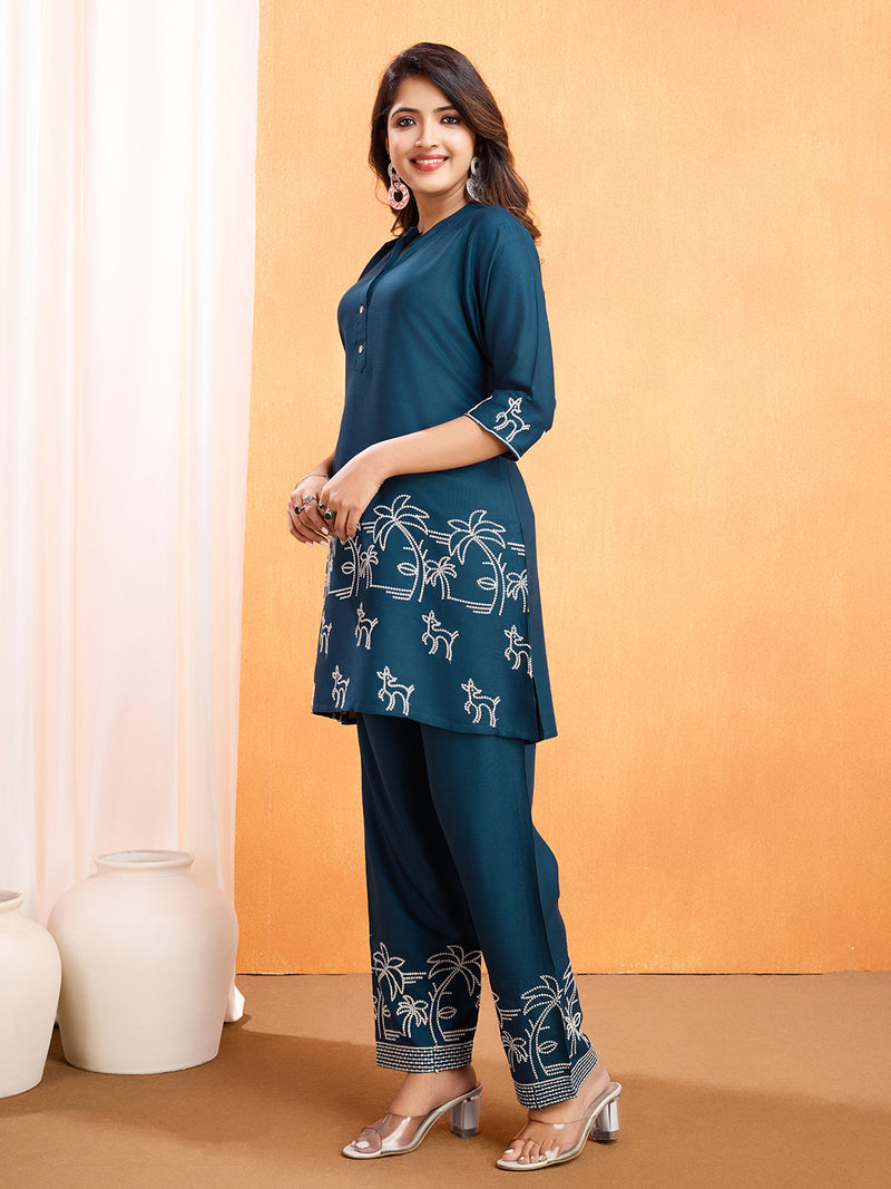 Viscose Rayon Embroidery Work Kurta Pant Set for Womens Stylish Ethnic Wear for Festive & Casual Occasions