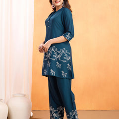 Viscose Rayon Embroidery Work Kurta Pant Set for Womens Stylish Ethnic Wear for Festive & Casual Occasions