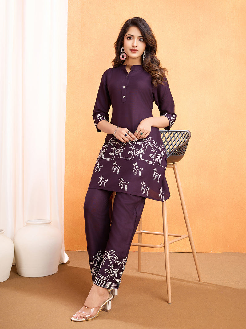 Viscose Rayon Embroidery Work Kurta Pant Set for Womens Stylish Ethnic Wear for Festive & Casual Occasions