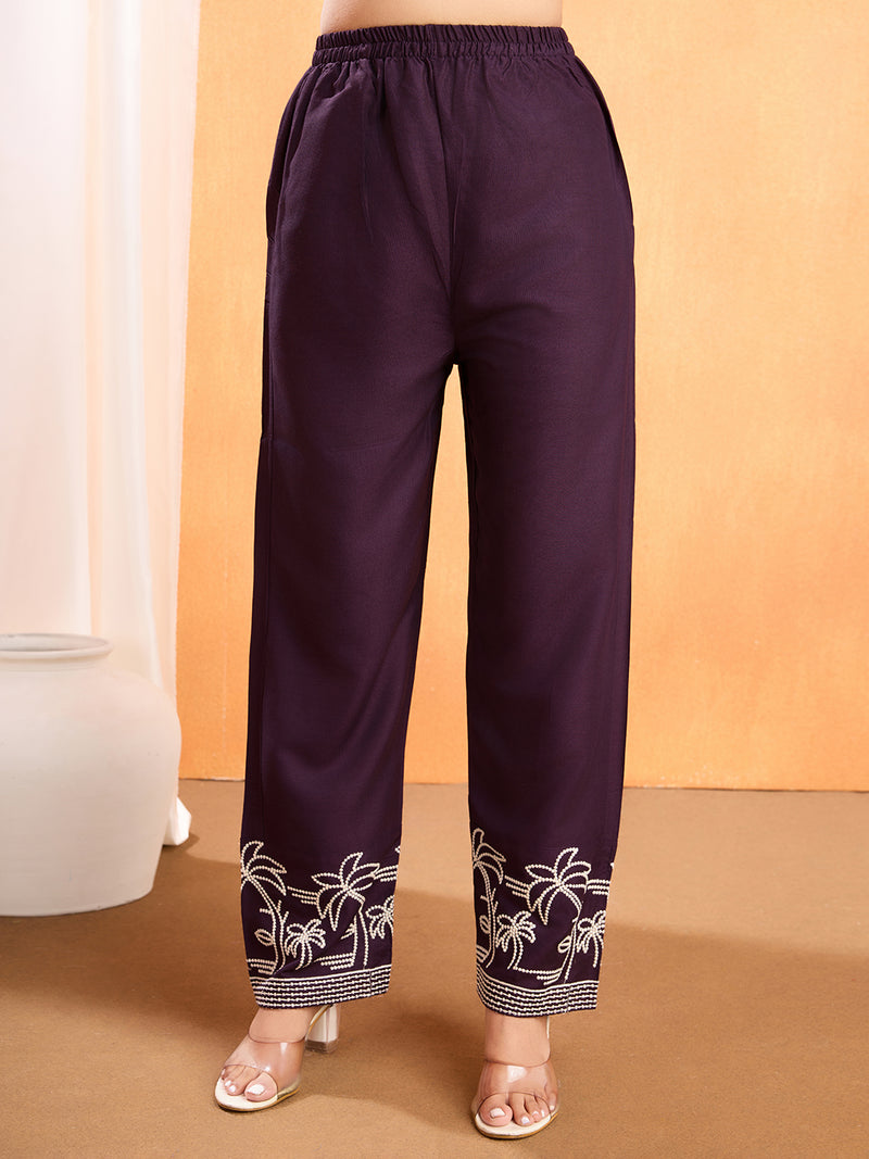 Viscose Rayon Embroidery Work Kurta Pant Set for Womens Stylish Ethnic Wear for Festive & Casual Occasions