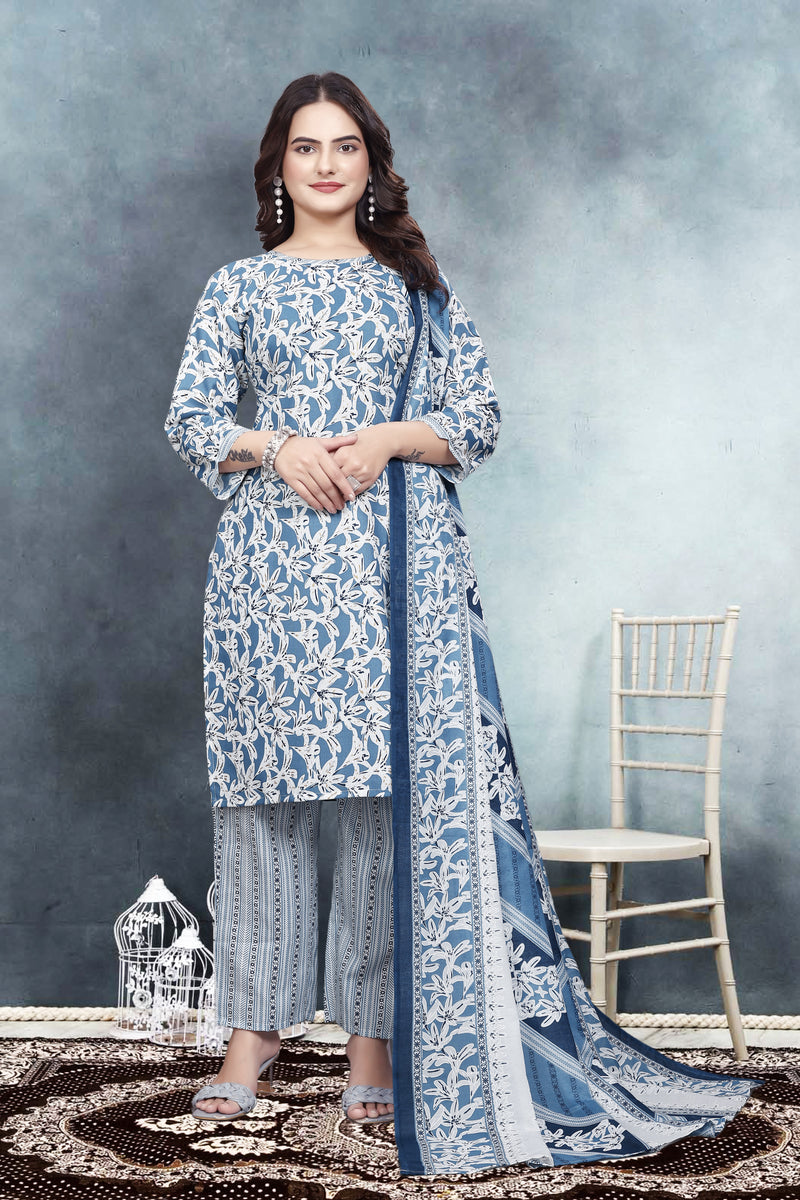 Floral Print Kurta, Trouser/Pant & Dupatta Set
