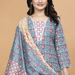 Women Cotton Blend Kurti Pant Dupatta Set/kurti set/kurta set